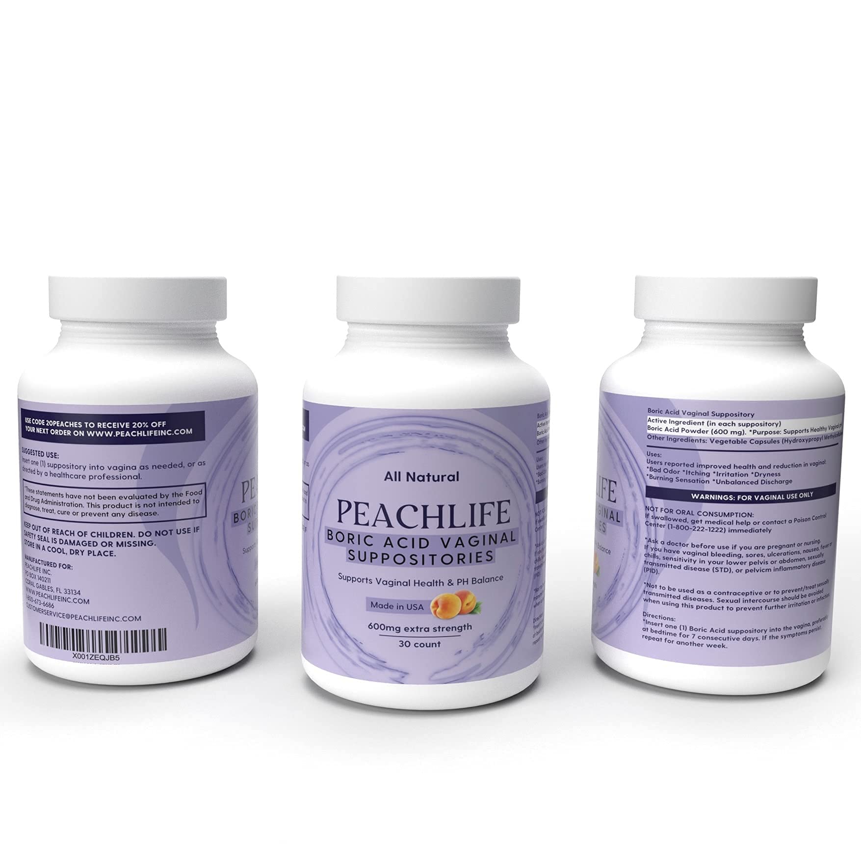 Peachlife Boric Acid Suppositories in Vegetable Capsules - USA Made - Vaginal pH Peachlife buy australia supplements