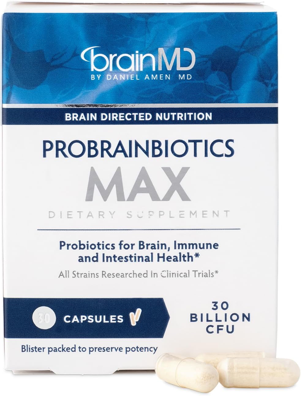 BRAINMD Dr Amen ProBrainBiotics MAX - 30 Capsules - Probiotics for Brain, Immune & Intestinal Health - Gluten Free - 30 Servings