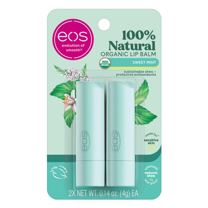 eos 100% Natural & Organic Lip Balm Sticks - Sweet Mint, All Natural Lip Balm, All-Day Moisture eos