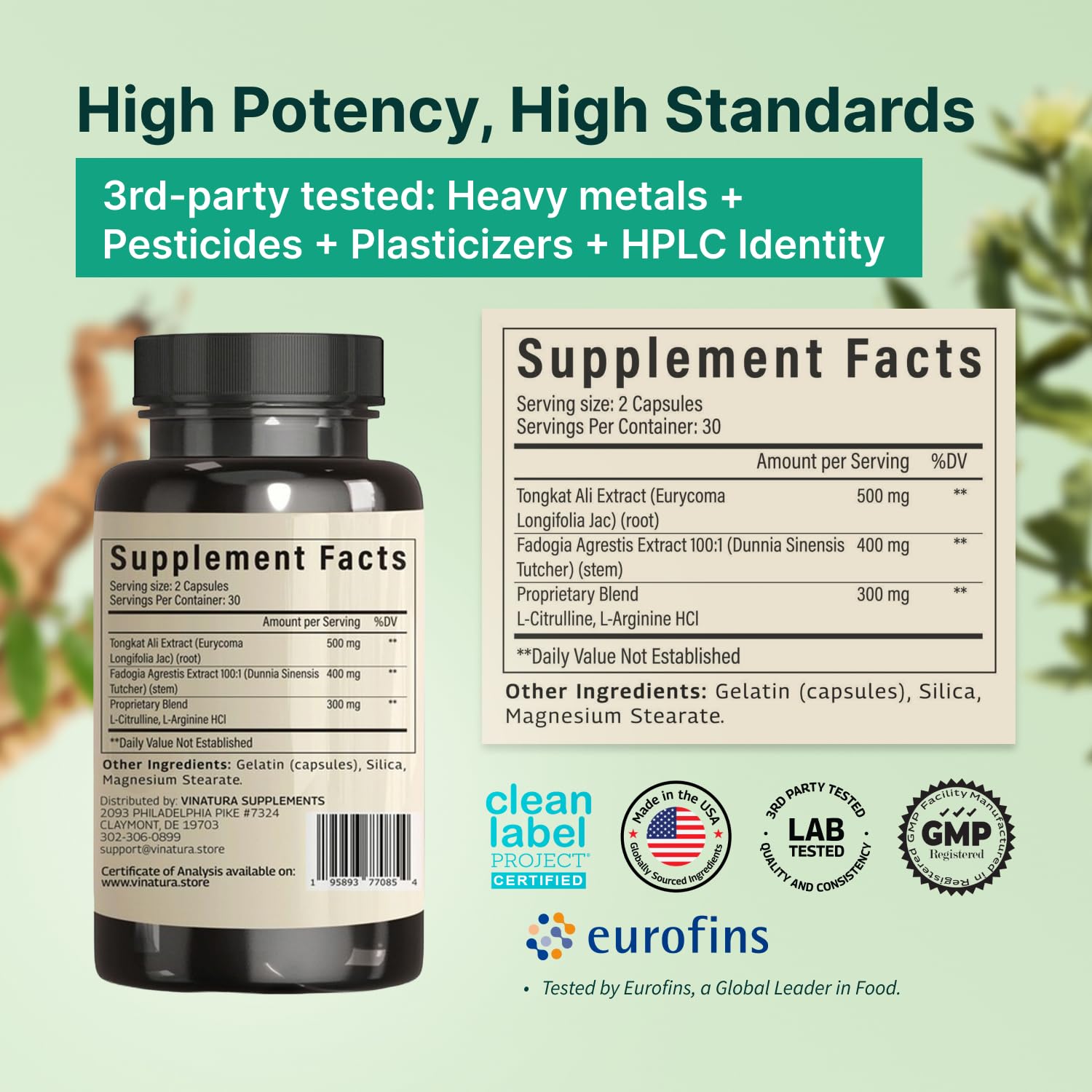 Tongkat Ali Fadogia Agrestis - 1200mg, Enhanced with Nitric Oxide Booster Supplement, Longjack Tongkat Ali for Men, VINATURA buy australia supplements
