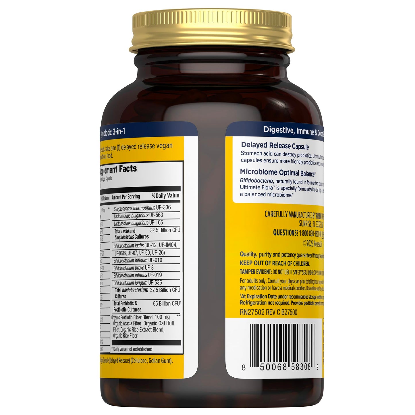 Renew Life Ultimate Flora Probiotics for Men 65 Billion CFU Delayed Release Vegan Capsules | Digestive Health | Immune Health | Dairy Free | 30 Count Renew Life