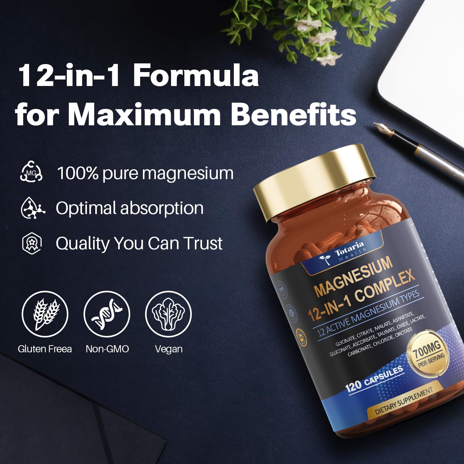 Totaria Magnesium Complex 700mg 12 in 1 Magnesium Supplement with Glycinate Citrate Malate Oxide Taurate Aspartate Orotate Magnesium Relaxation,Muscle,Heart Support, Vegan 120 Capsules Totaria buy australia supplements