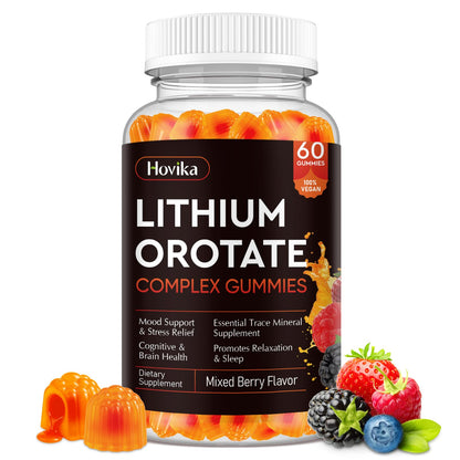 Lithium Orotate 5mg 10mg Gummies Lithium Supplements with Vitamin B, Magnesium & Selenium for Mood Support, Stress Relief, Brain Health, Non-GMO, Vegan, Gluten Free Hovika