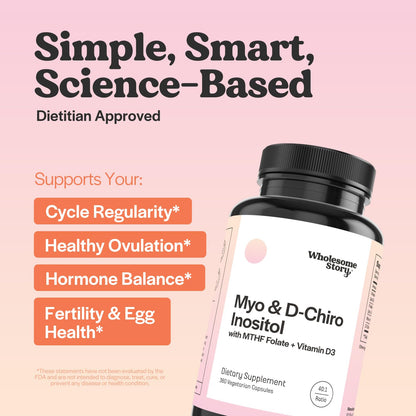Myo-Inositol & D-Chiro Inositol Capsules with MTHF, Folate, Vitamin D| Support for Ovarian Function, Hormone Balance, & Homocysteine Levels | Fertility Supplements for Women | 40:1 Ratio