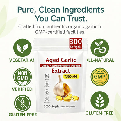 Aged Garlic Extract – 300 Count Odorless Garlic Supplement for Heart & Immune Support – Non-GMO, All-Natural Softgels, 2-Year Matured for Antioxidant Wellness (1) NAPEXIX
