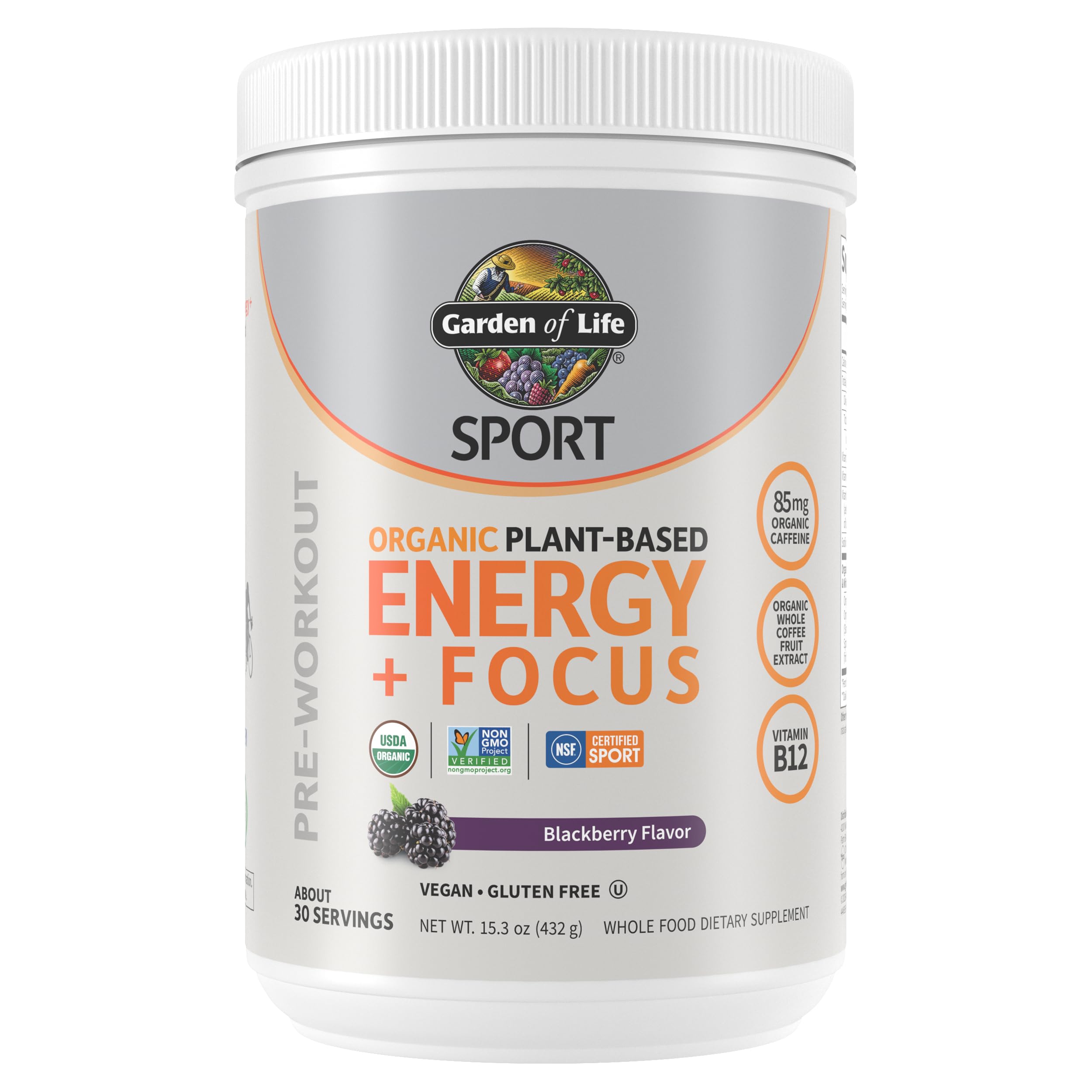 Garden of Life Sport Organic Plant Based Energy + Focus Clean Pre Workout Powder, with 85mg Caffeine, Natural No Booster, B12, Vegan, Gluten Free, Non-GMO, BlackBerry, 15.3 Oz Garden of Life buy australia supplements
