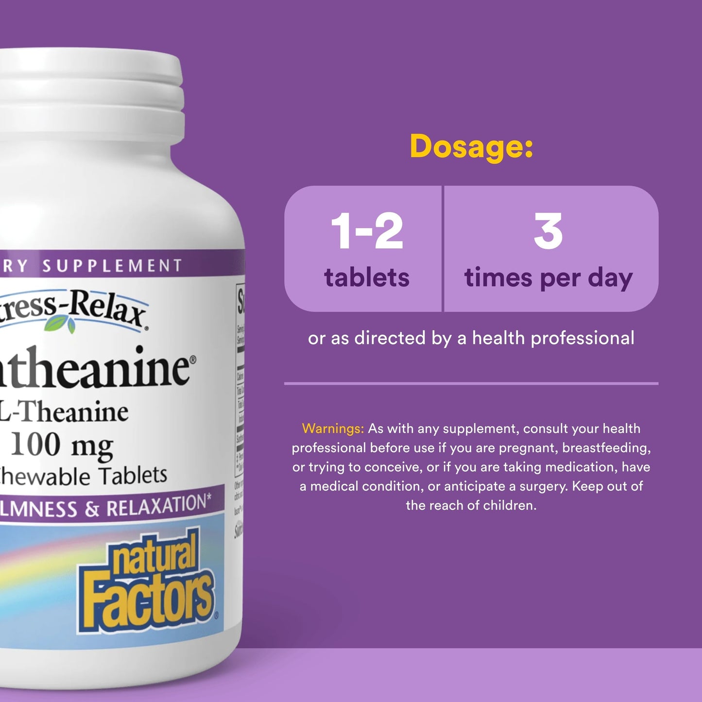 Natural Factors Suntheanine L-Theanine 100 mg - Health Supplement for Calm Outlook - L-Theanine Supplement Supports Relaxing Sleep & Aids Against Drowsiness Natural Factors