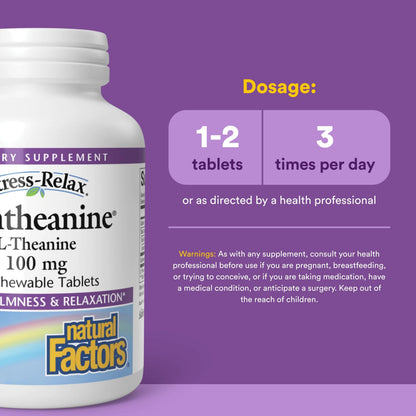 Natural Factors Suntheanine L-Theanine 100 mg - Health Supplement for Calm Outlook - L-Theanine Supplement Supports Relaxing Sleep & Aids Against Drowsiness Natural Factors