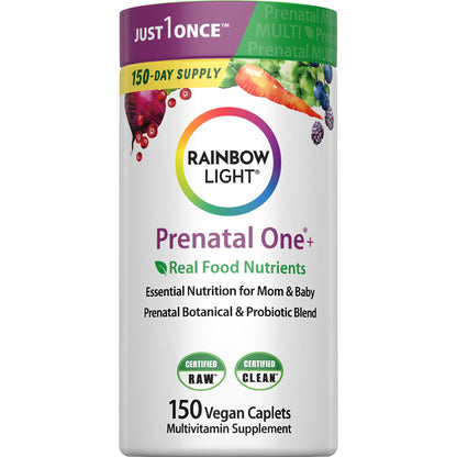 Rainbow Light Prenatal One Multivitamin Support from Conception to Postnatal, High Potency, Clinically Proven Absorption of Vitamin D, B2, Folate, Calcium Rainbow Light