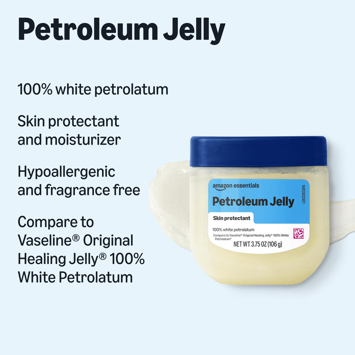 Amazon Essentials Petroleum Jelly White Petrolatum Skin Protectant, Unscented, 3.75 Ounce, 1-Pack (Previously Amazon Basics) Amazon Essentials
