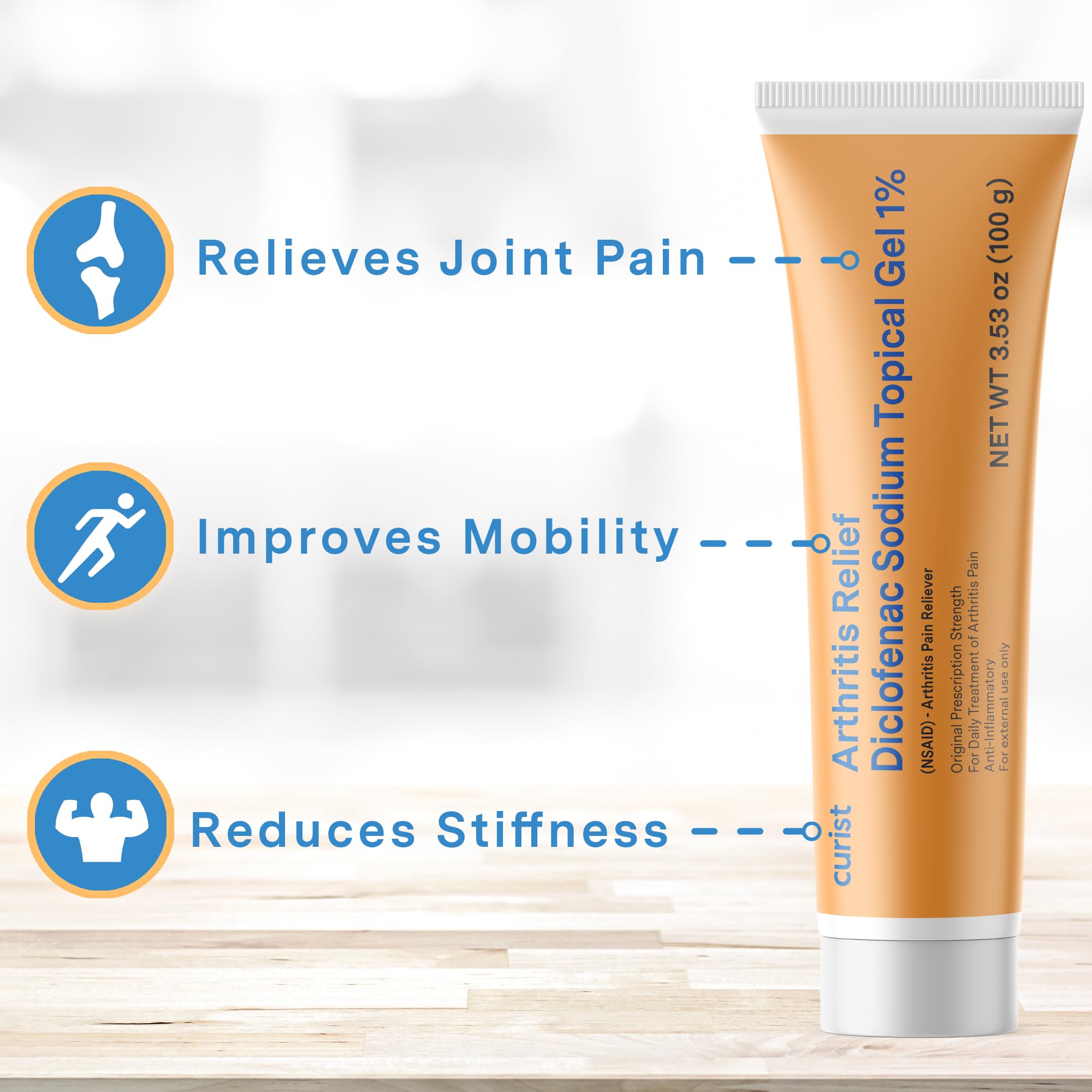 Curist Diclofenac Sodium Topical Gel 1 Percent 100g for Arthritis Pain - Joint Pain Relief for Hand Pain, Foot Pain, Knee Pain, Elbow Pain & Ankle Pain - 1% - 3.53oz Curist buy australia supplements