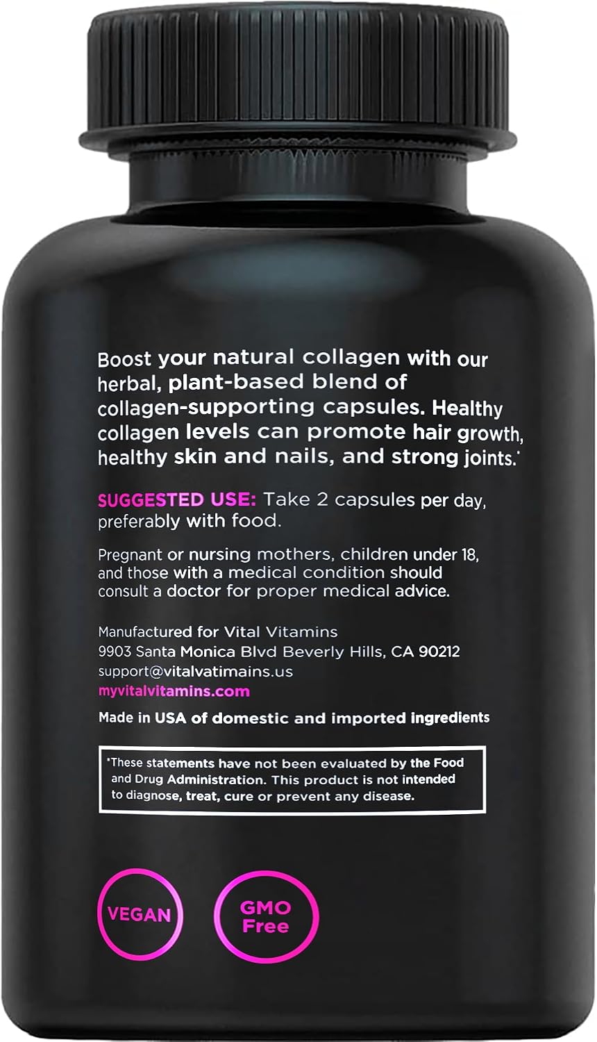 Vital Vitamins Vegan Collagen Booster Supplements, 60 Capsules | Supports Skin, Hair, Nails & Joints, Formulated with 30+ Superfoods, Hyaluronic Acid, Silica & Vitamin A, Non-GMO Gsupps Australia