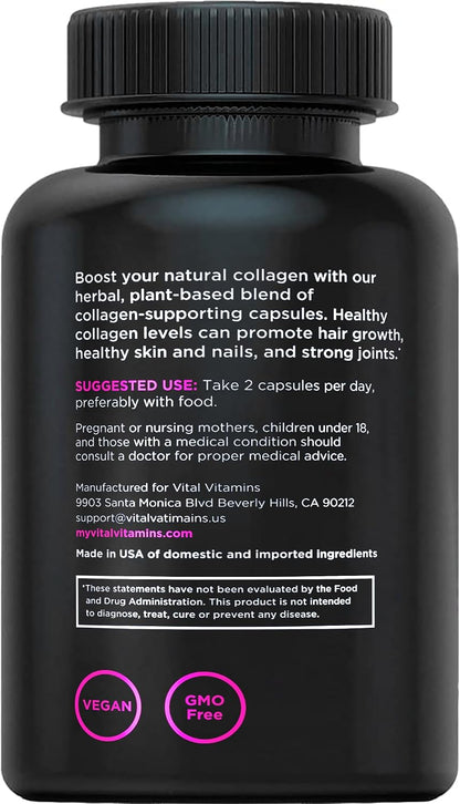 Vital Vitamins Vegan Collagen Booster Supplements, 60 Capsules | Supports Skin, Hair, Nails & Joints, Formulated with 30+ Superfoods, Hyaluronic Acid, Silica & Vitamin A, Non-GMO Gsupps Australia