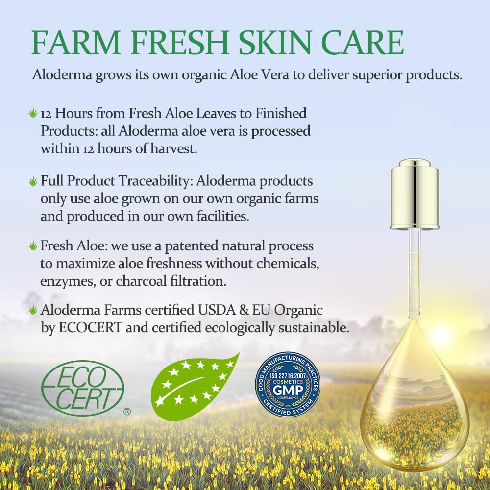 Aloderma Aloe Vera Gel Made within 12 Hours of Harvest with 96% Pure Organic Aloe Vera for Skin, Scalp, & Hair, Soothing Aloe Face Moisturizer, Multipurpose, Hydrating Aloe Gel, 7.05oz Aloderma