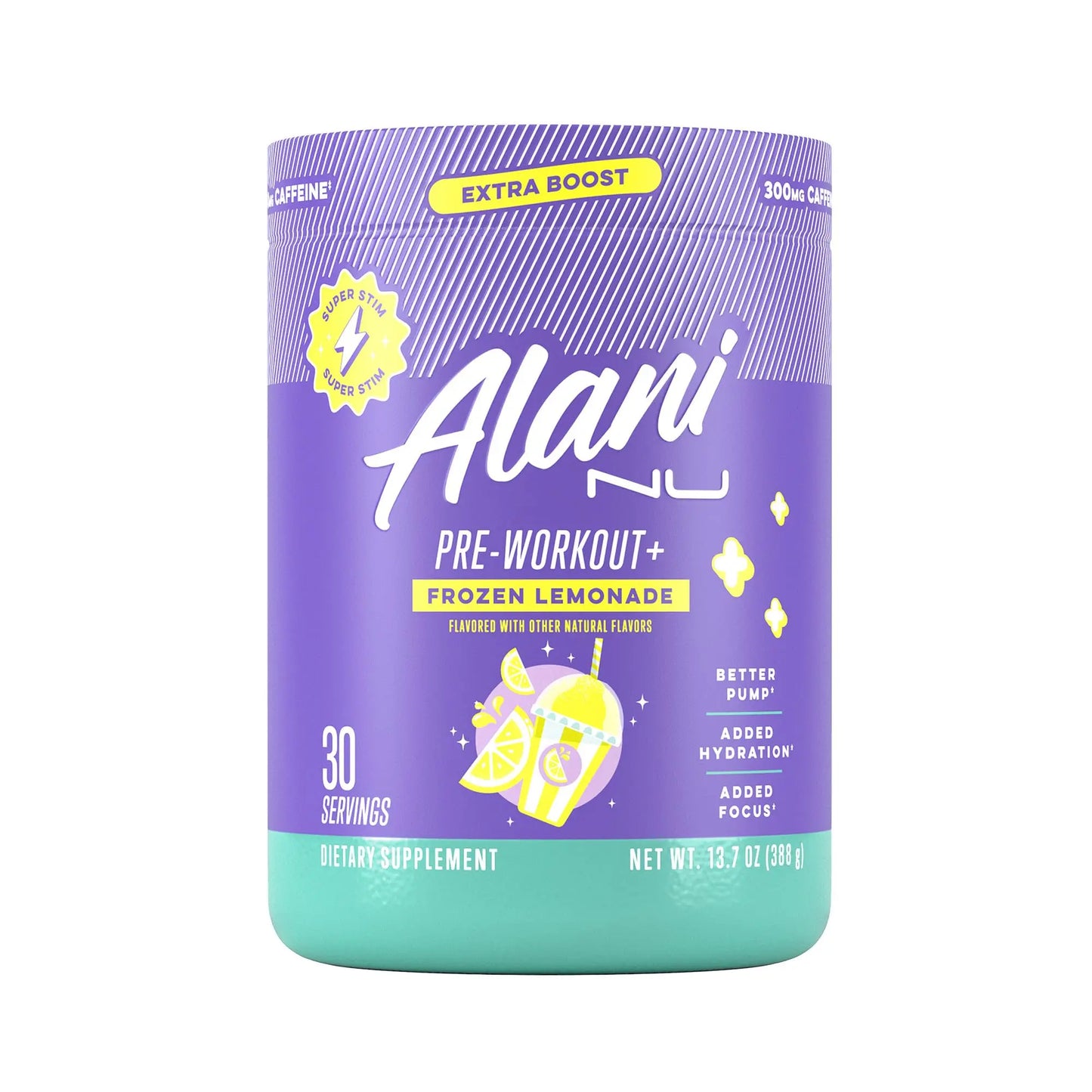 Alani Nu Pre Workout+ Powder Frozen Lemonade, Extra Boost, Sugar Free, 300mg Caffeine, L-Theanine, Beta-Alanine, Citrulline, 30 Servings Alani Nu