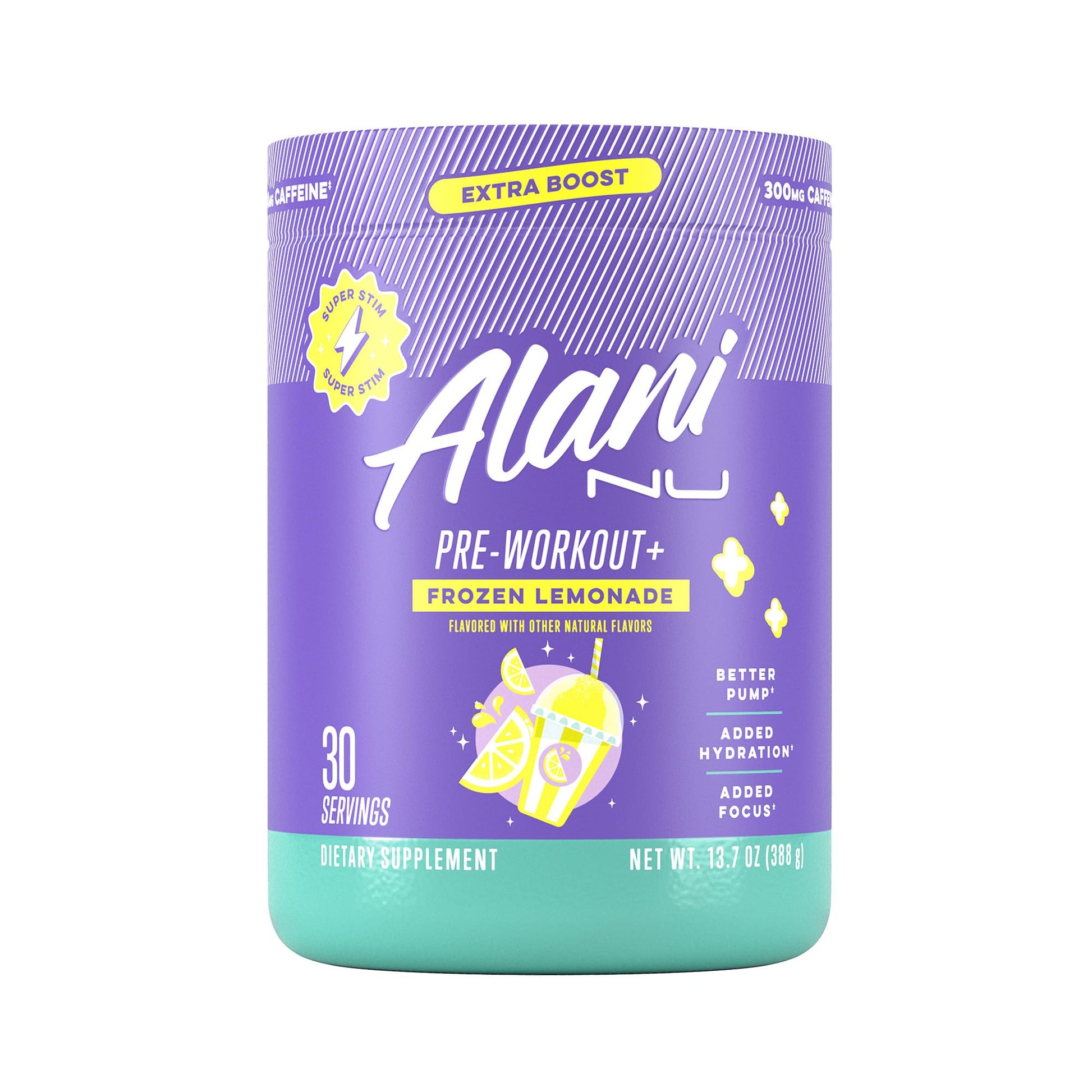 Alani Nu Pre Workout+ Powder Frozen Lemonade, Extra Boost, Sugar Free, 300mg Caffeine, L-Theanine, Beta-Alanine, Citrulline, 30 Servings Alani Nu buy australia supplements