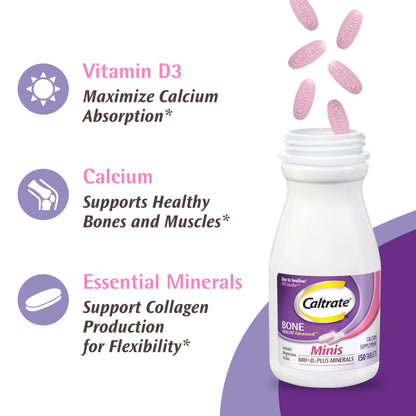 Caltrate Minis 600 Plus D3 Plus Minerals Calcium and Vitamin D Supplement Tablets, Bone Health and Mineral Supplement for Adults - 150 Count Caltrate