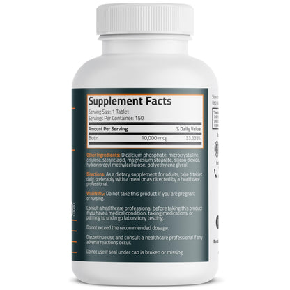 Bronson Biotin 10,000mcg, Supports Healthy Hair, Skin and Nails, Vegetarian, Non-GMO, 150 Tablets Bronson