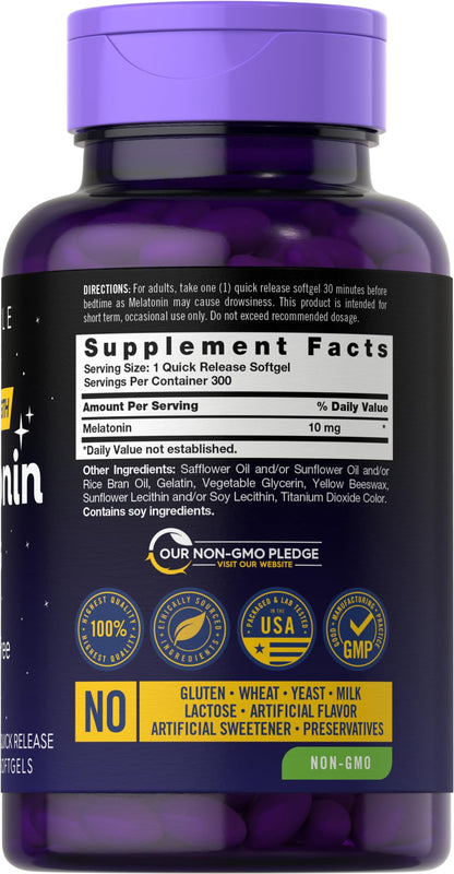 Carlyle Melatonin 10mg | 300 Softgels | Extra Strength Support for Adults | Non-GMO, Gluten Free Supplement Carlyle