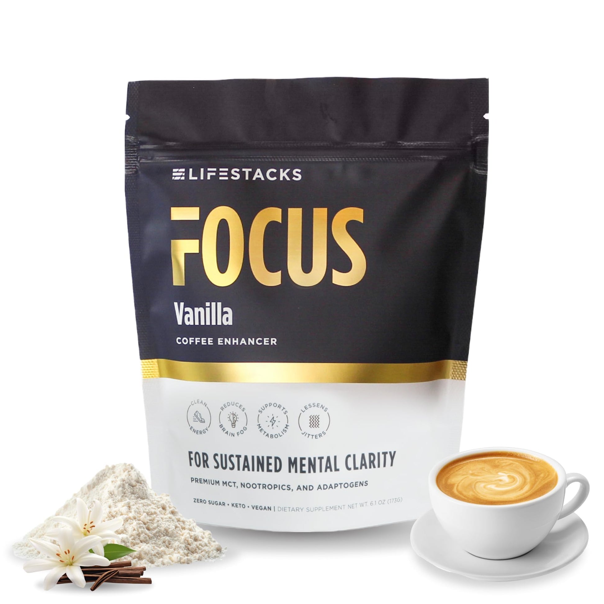 LIFESTACKS Focus Coffee Creamer for Energy & Clarity - MCT Powder + Nootropics + Adaptogens - Boost Productivity Without Jitters or Crash - Keto, Vegan, 0 Sugar - with Taurine, L-Tyrosine, Rhodiola LIFESTACKS buy australia supplements