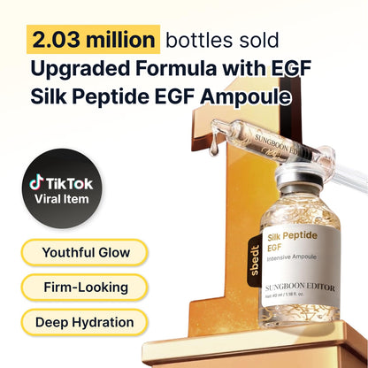 SUNGBOON EDITOR Glow Intensive Deep Collagen Silk Peptide EGF Ampoule, Copper Peptides Serum for Face with Multi Peptides, Hydrating Korean Skincare Facial Serum for Smooth-Looking Skin, 1.35 fl oz SUNGBOON EDITOR