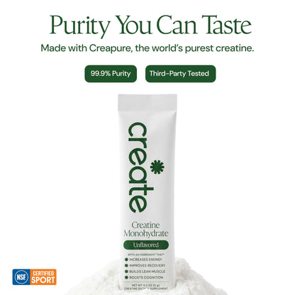 Create Creatine Monohydrate Powder - Creatine Travel Packets, Made with Creapure, 3rd Party Tested & NSF Certified for Sport, 30 Stick Packs, Unflavored Create
