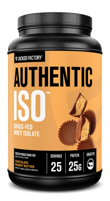 Jacked Factory Authentic ISO Grass Fed Whey Protein Isolate Powder - Low Carb, Non-GMO Muscle Building Protein w/No Fillers, Post Workout Recovery, Chocolate Peanut Butter - 25 Servings Jacked Factory buy australia supplements