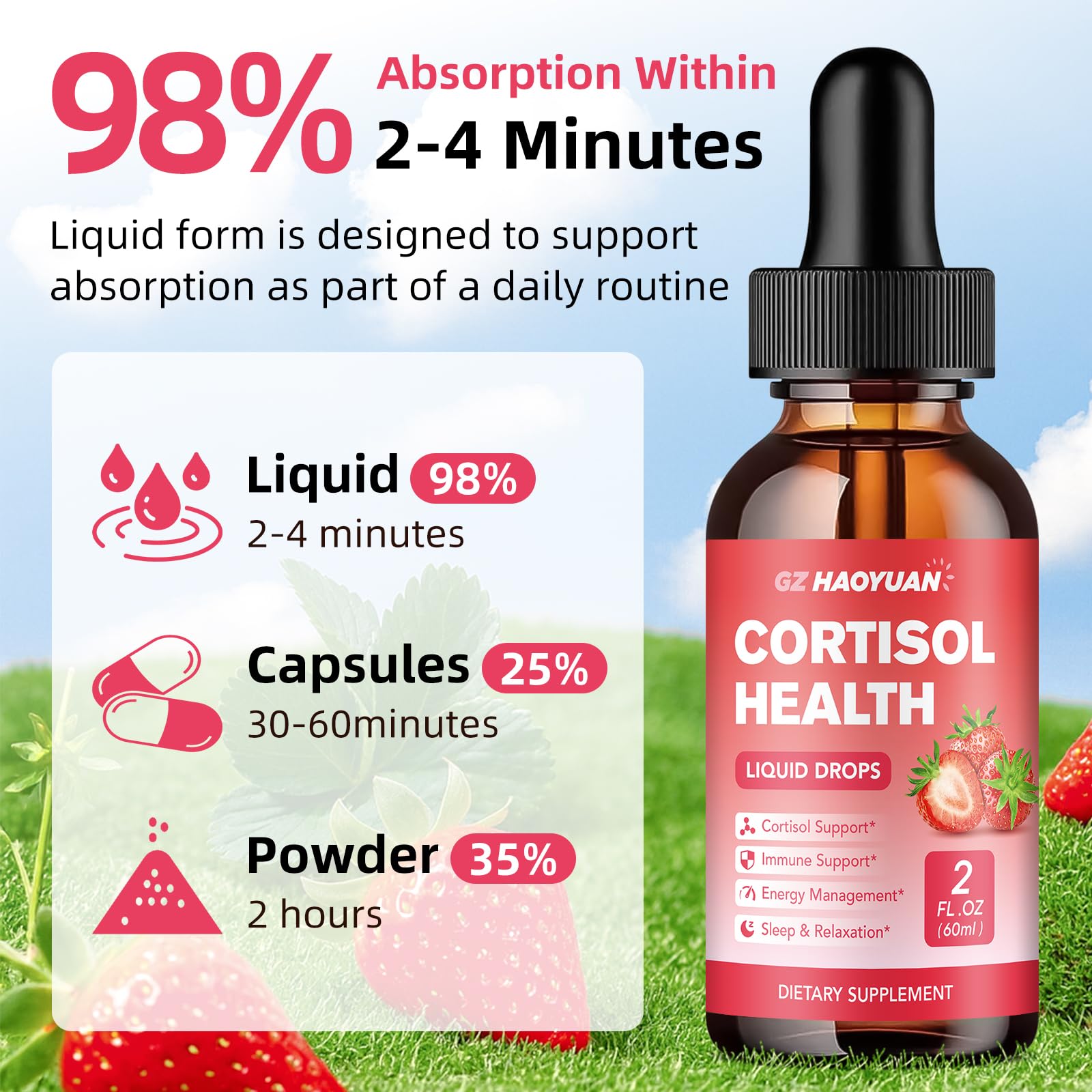 GZ HAOYUAN Cortisol Supplement Liquid Drops for Women and Men with Magnesium, Ashwagandha, L-theanine, Phosphatidylserine for Lower Cortisol, Calm, Mood, Sleep Support - 2 FL.OZ, Strawberry GZ HAOYUAN buy australia supplements