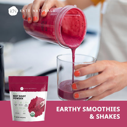Kate Naturals Organic Beet Root Powder for Smoothies, Baking & Juice. Raw Beetroot Superfood & Natural Red Food Coloring Kate Naturals