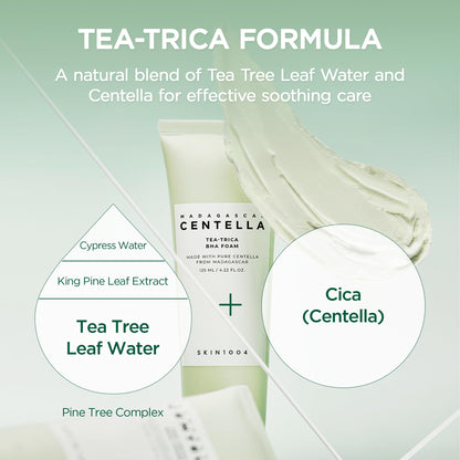 SKIN1004 Tea-Trica BHA Foam, Makeup Remover with Centella Asiatica & Tea Tree, Korean Face Cleanser for Oil & Sebum Balance, Cleansing Foam for Clearing Impurities, Korean Skin Care, 4.22 fl.oz /125ml SKIN1004