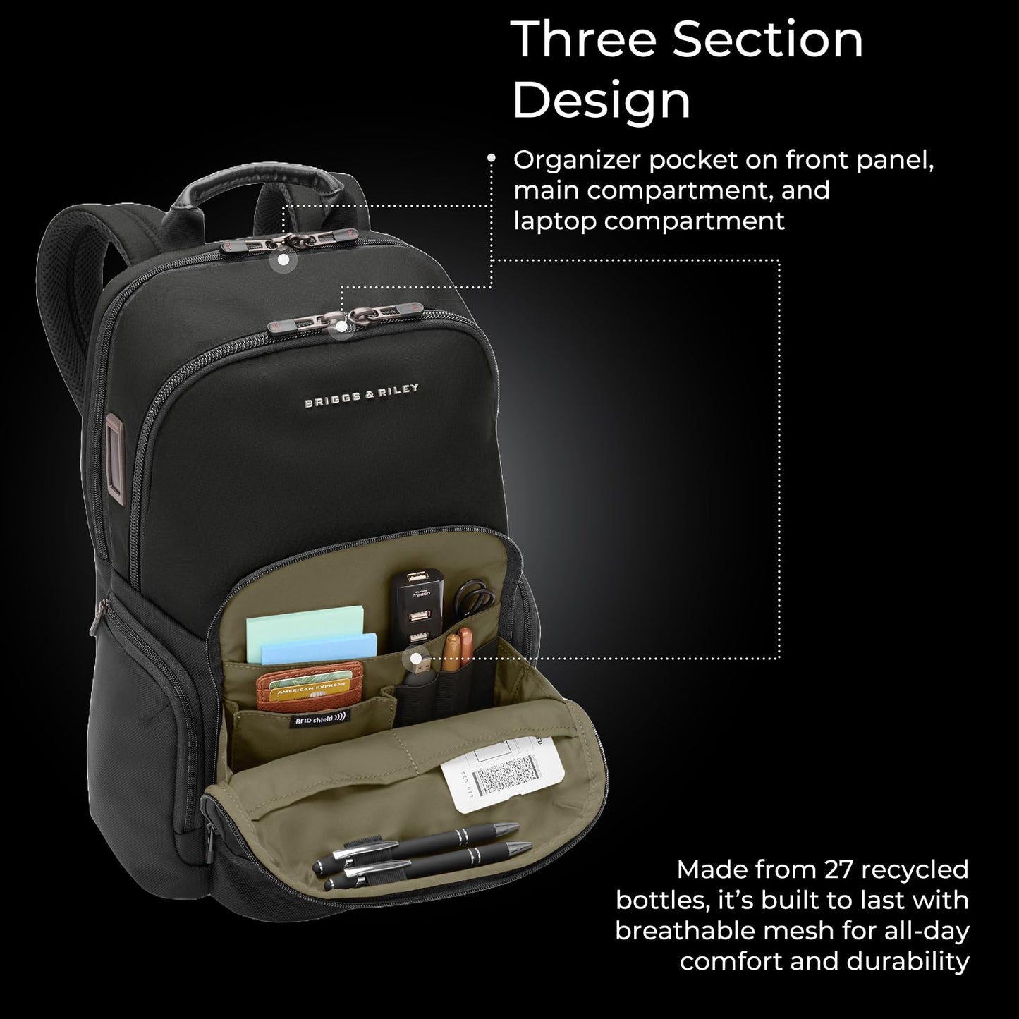 Briggs & Riley Medium Expandable Briefcase - Laptop Bag for Work & Travel, Briefs for Men & Women, Includes Shoulder Strap, Self-Repairing Zippers, Fits up to 15" Computer - HTA Collection, Black Gsupps Australia