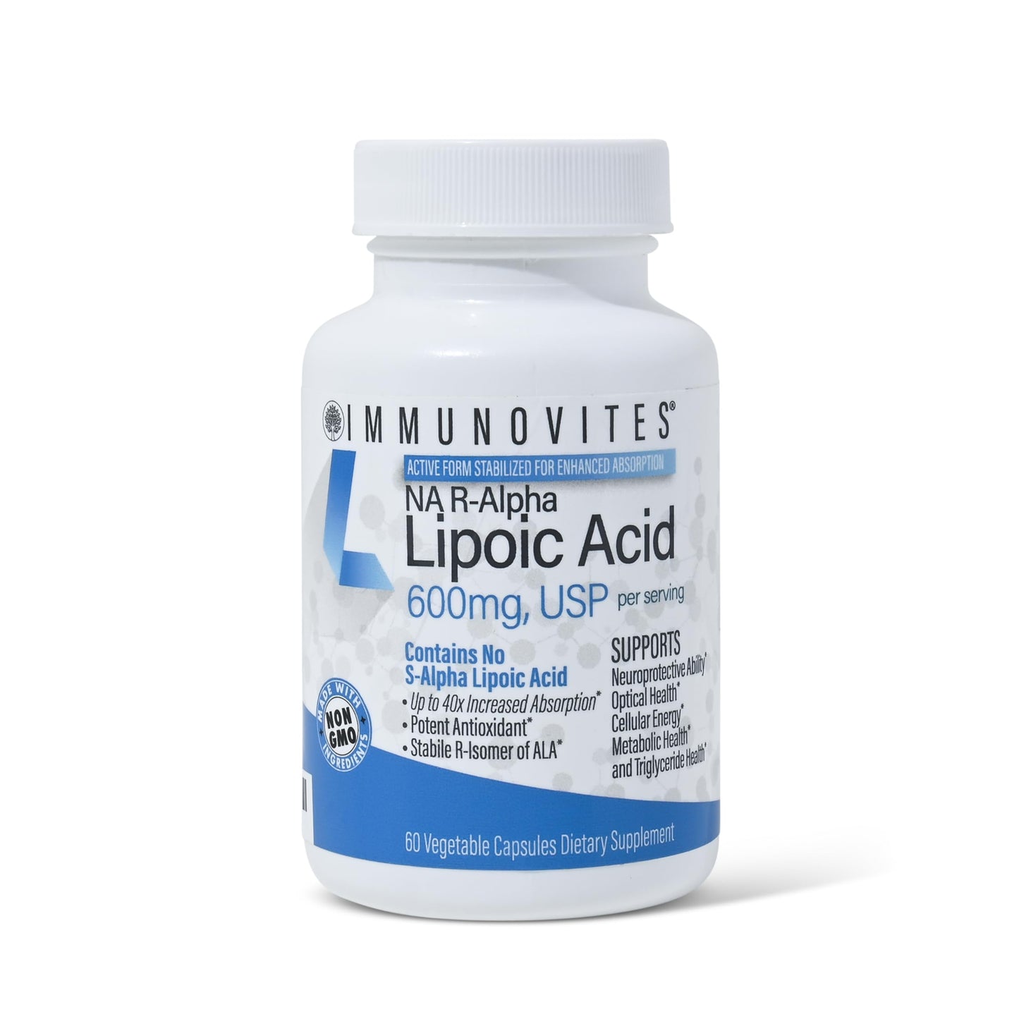 IMMUNOVITES Stabilized R-Alpha Lipoic Acid ((True)) 600mg per Serving [[High Potency & up to 40x Increased Absorption]] IMMUNOVITES