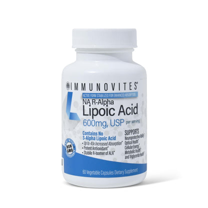IMMUNOVITES Stabilized R-Alpha Lipoic Acid ((True)) 600mg per Serving [[High Potency & up to 40x Increased Absorption]] IMMUNOVITES