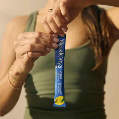 GOODONYA Organic Hydration Electrolyte Drink Mix, Certified Organic Hydration Powder, Non-GMO, Biochecked Glyphosate Free, Low Sugar, Lemonade Flavor, No Artificial Flavors,12 Stick Packs GOODONYA