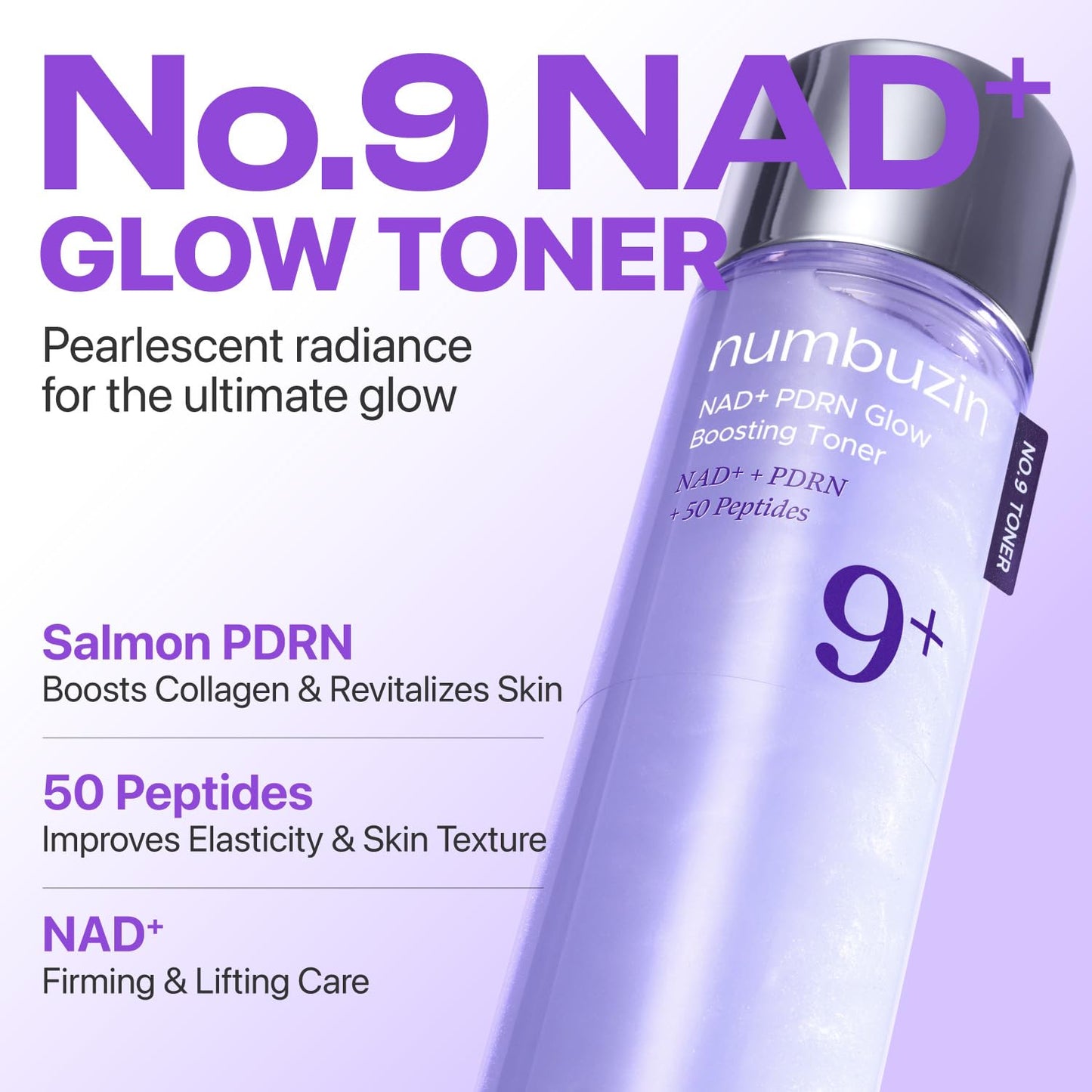 numbuzin No.9 NAD+ Salmon PDRN Glow Boosting Toner, Hydrating & Firming Toner for Wrinkles, Fine Lines & Dull Skin numbuzin