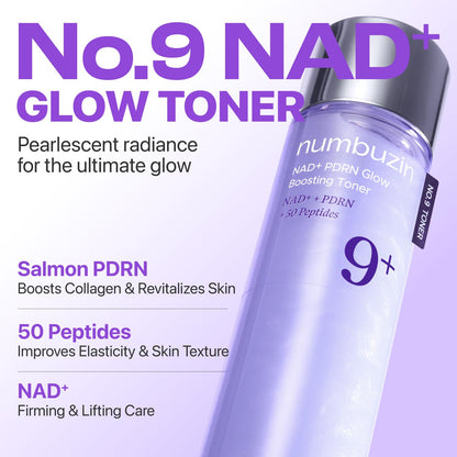 numbuzin No.9 NAD+ Salmon PDRN Glow Boosting Toner, Hydrating & Firming Toner for Wrinkles, Fine Lines & Dull Skin numbuzin