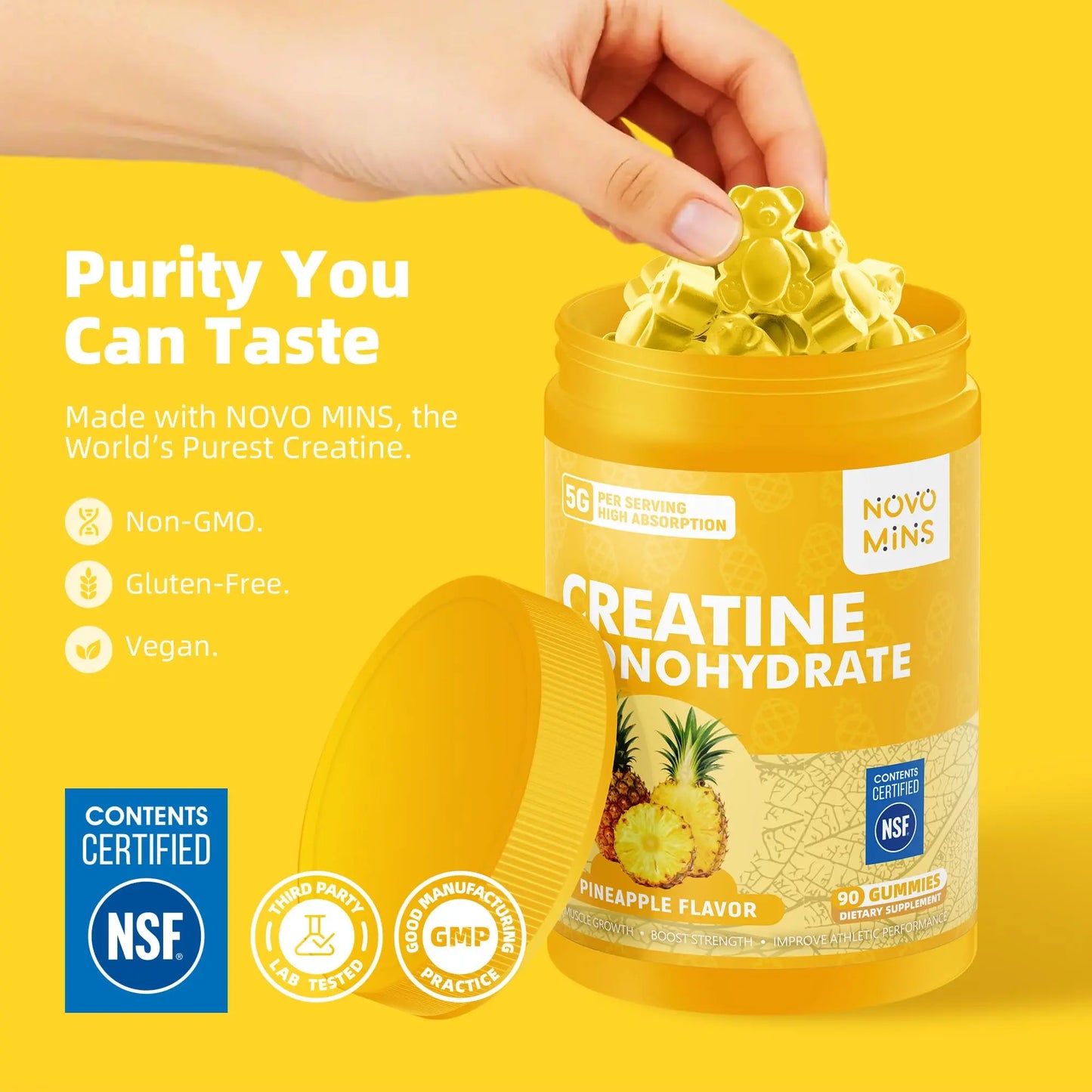 novomins Creatine Monohydrate Gummies for Men & Women, Chewables Creatine Monohydrate for Muscle Strength, Muscle Builder, Energy Boost, Pre-Workout Supplement novomins