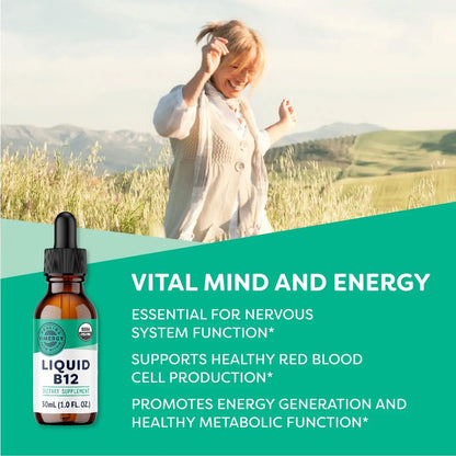 Vimergy USDA Organic Liquid Vitamin B12 Supplement 2500 mcg, Methylcobalamin & Adenosylcobalamin Fast-Absorbing Energy Support, Vegan, Non-GMO B12 Vitamins Vimergy