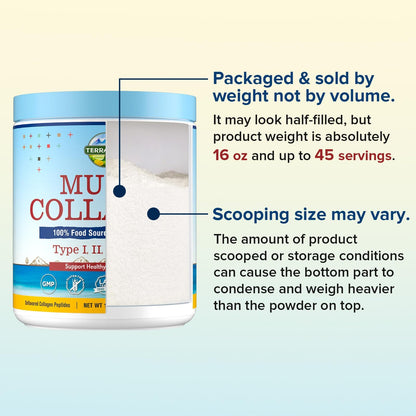 Terranics Multi Collagen Peptides Powder, Type I II III V X Hydrolyzed Collagen for Women+Men, Collagen Supplements, Fast Dissolve Terranics