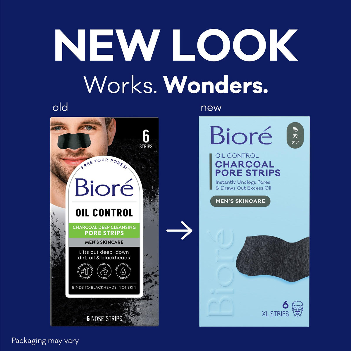 Biore Charcoal Deep Cleansing Pore Strips For Men, Blackhead Removal, 6 ct Bioré