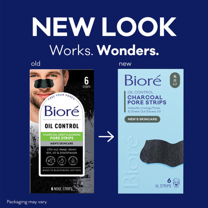Biore Charcoal Deep Cleansing Pore Strips For Men, Blackhead Removal, 6 ct Bioré