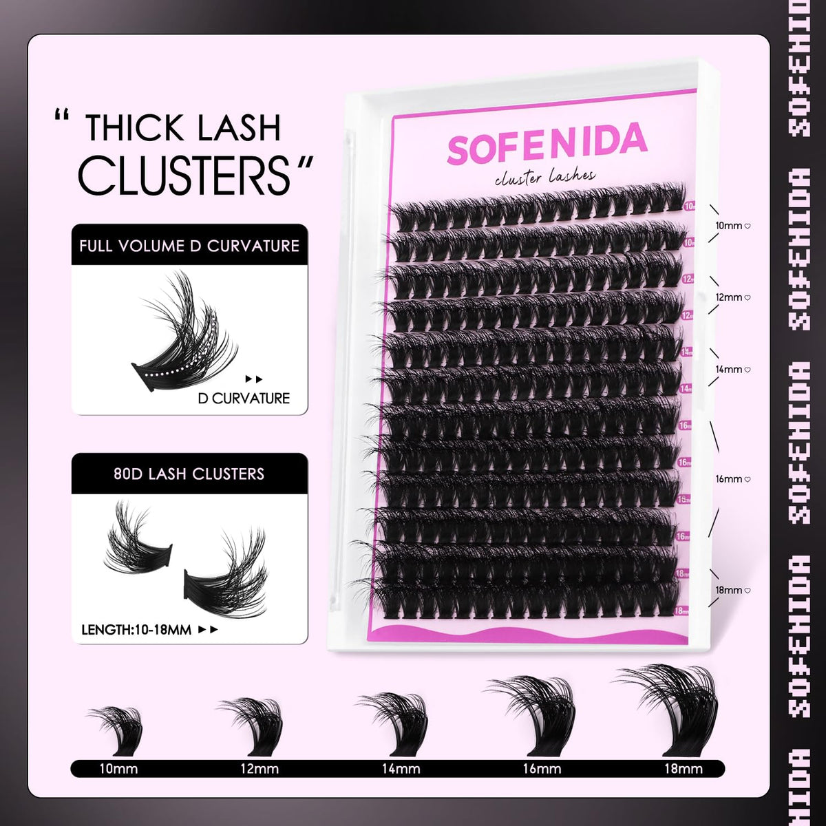 SOFENIDA Lash Clusters Kit 80D Lash Clusters Kit 10-18mm Volume Eyelash Clusters D Curly Cluster Eyelash Extensions 3D Wispy Lashes Cluster DIY Lash Extension Kit(80D-10-18MIX Thick Kit) SOFENIDA