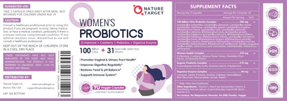 NATURE TARGET Probiotics for Women, 100 Billion CFUs Probiotic with Digestive Enzymes & Prebiotics, Vaginal Probiotics with Cranberry for Urinary Tract Health NATURE TARGET