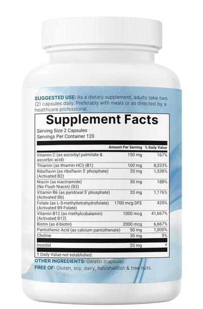 Micro Ingredients Pure Methylated B Complex, 240 Capsules | 11-in-1 Formula with Methylfolate, B12, Thiamin, Inositol, Choline, & Fat Soluble Vitamin C Micro Ingredients