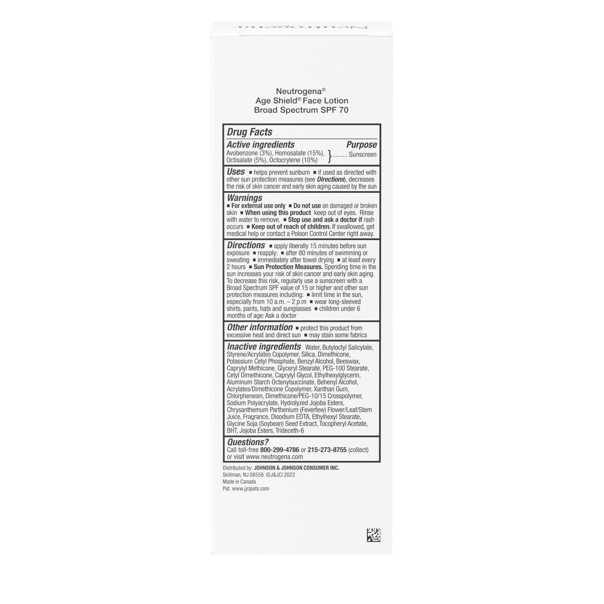 Neutrogena Age Shield Face Oil-Free Sunscreen Lotion with Broad Spectrum SPF 70, Non-Comedogenic Moisturizing Sunscreen to Help Prevent Signs of Aging, PABA-Free, 3 fl. oz. Neutrogena