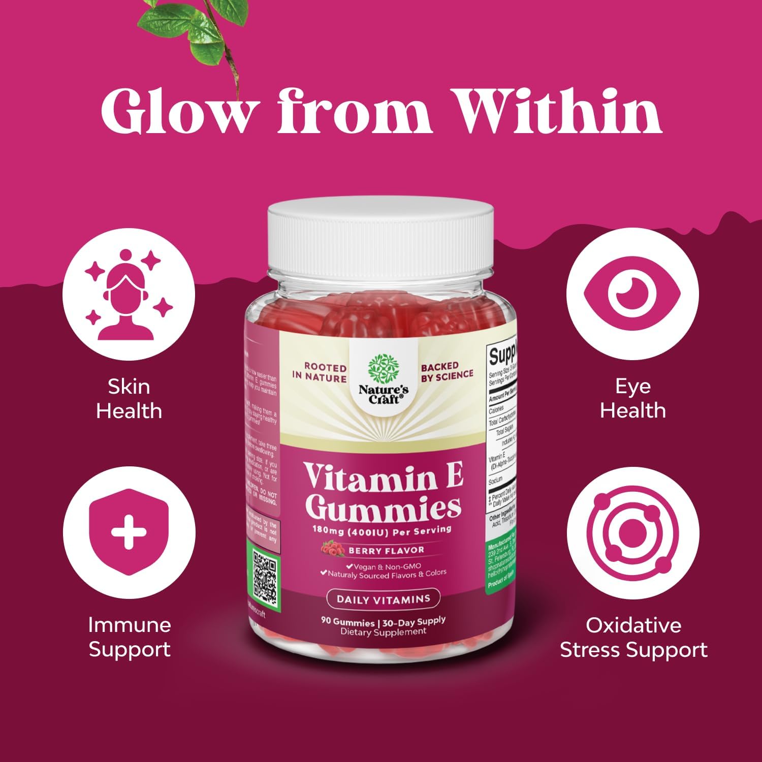 Natures Craft Vitamin E Gummies for Skin Care - High-Potency Vitamin E 400 IU Skin Supplement - Delicious & Easy-to-Take Supplement Promote Health Immune Support & Cellular Protection 90 Count Gsupps Australia