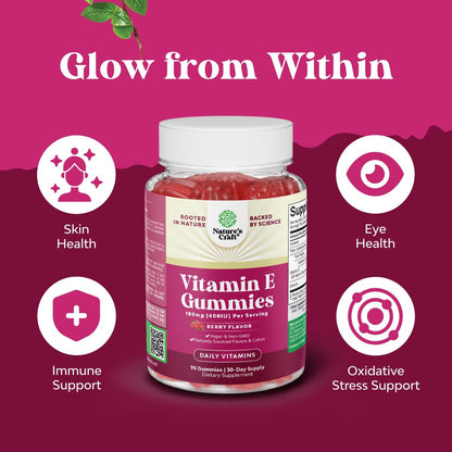 Natures Craft Vitamin E Gummies for Skin Care - High-Potency Vitamin E 400 IU Skin Supplement - Delicious & Easy-to-Take Supplement Promote Health Immune Support & Cellular Protection 90 Count Gsupps Australia