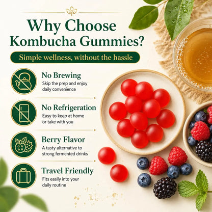 PRIMEHAVEN Probiotic Kombucha Gummies - Prebiotics, Probiotics, Postbiotics, Fiber Supplement, Slippery Elm, Dandelion Root, for Bloating, Gut Health PRIMEHAVEN