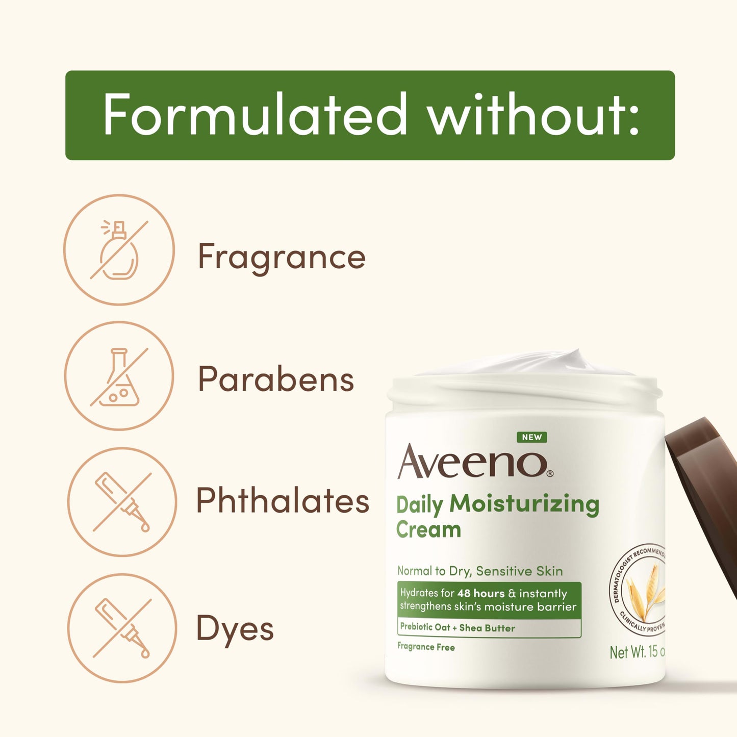 Aveeno Daily Moisturizing Cream with Prebiotic Oat & Shea Butter for Body, Face & Hands Moisturizer Cream Aveeno