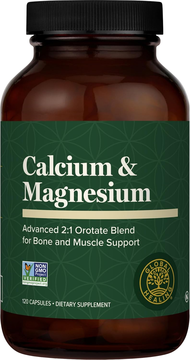 Global Healing Calcium and Magnesium Orotate - Bone Strength Supplement for Women and Men - Helps Support Strong Teeth and Cardiovascular Health for Normal Muscle Function - 120 Capsules